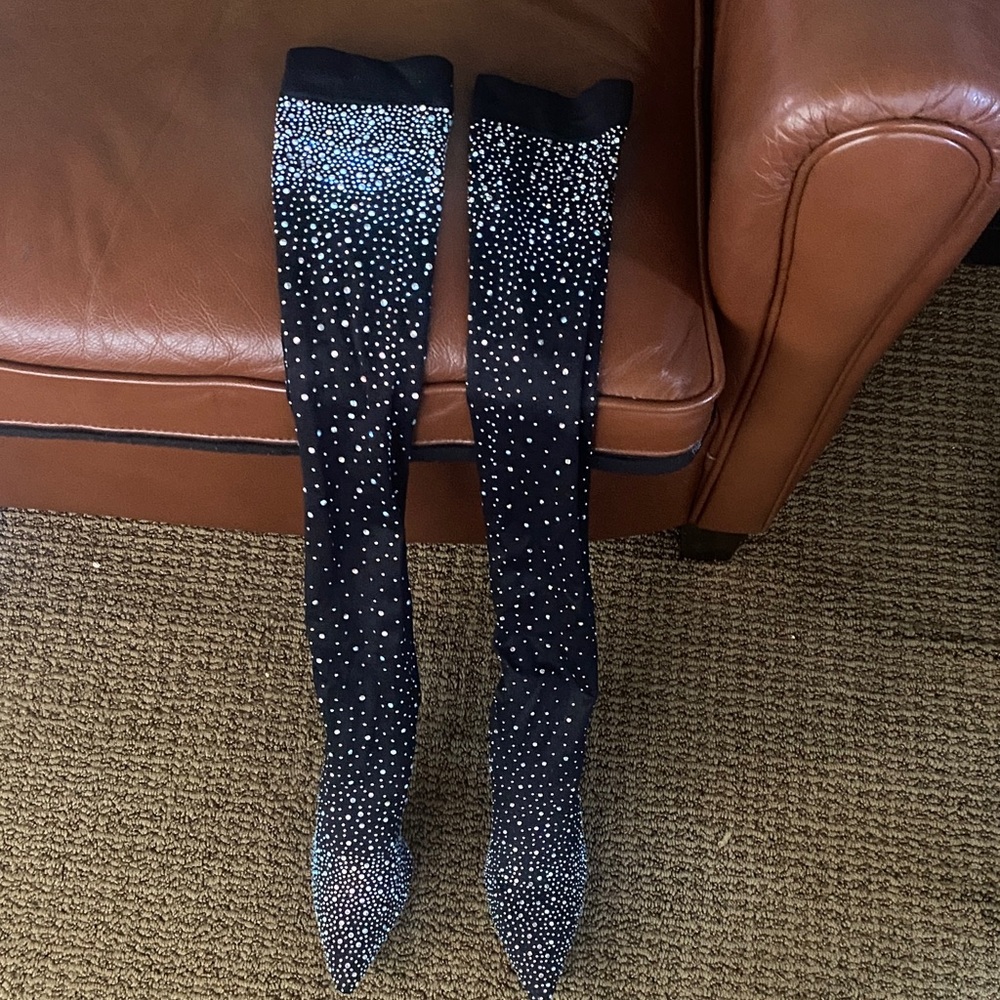 Black Rhinestone Over-the-Knee Boots